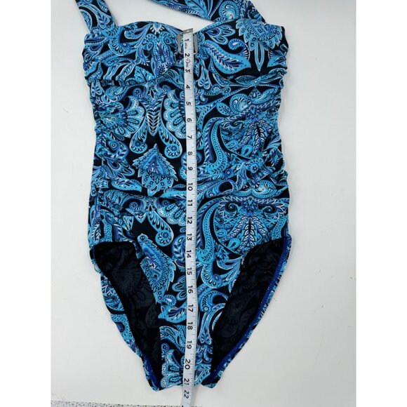 Spanx Assets By Sara Blakely Blue Paisley Halter One Piece Swimsuit Size Small - Picture 8 of 11